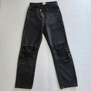 Princess Polly Black Distressed Jeans With Diagonal Button Fly Size 2